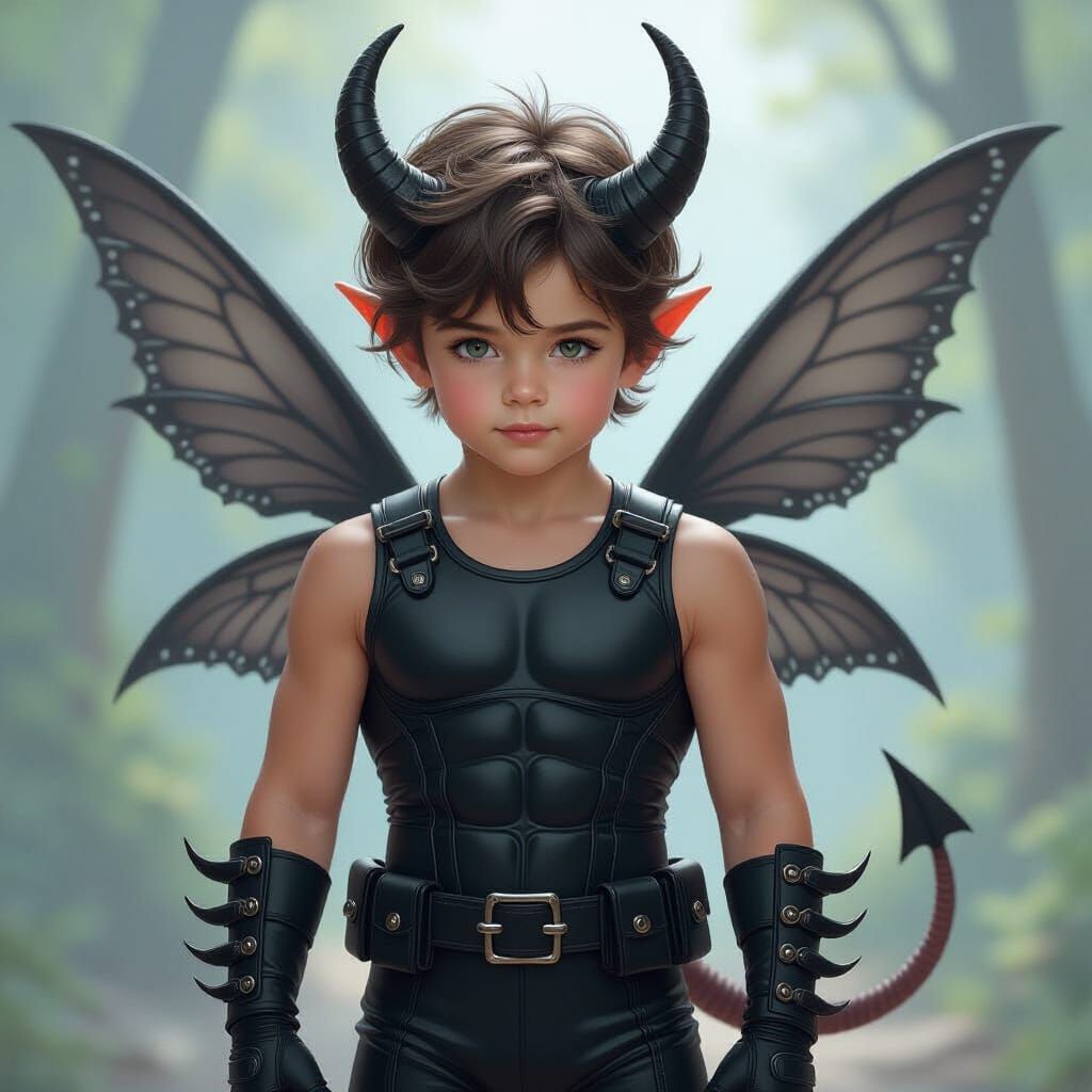Ethereal Demon Boy with Fairy Wings in Fantasy Style