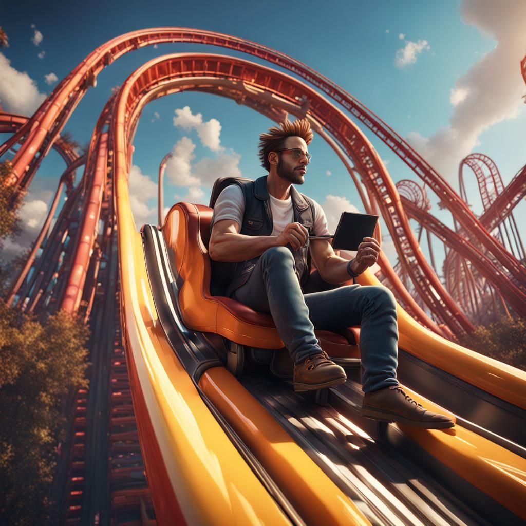 Man on Rollercoaster in Fantastical Concept Art