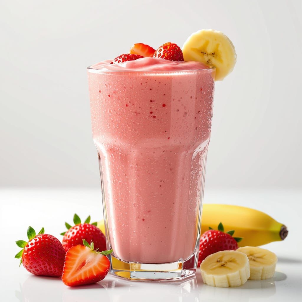 Photorealistic Strawberry Banana Smoothie in Tall Glass