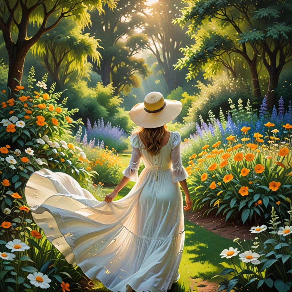 Impressionist Woman in a Lush Garden