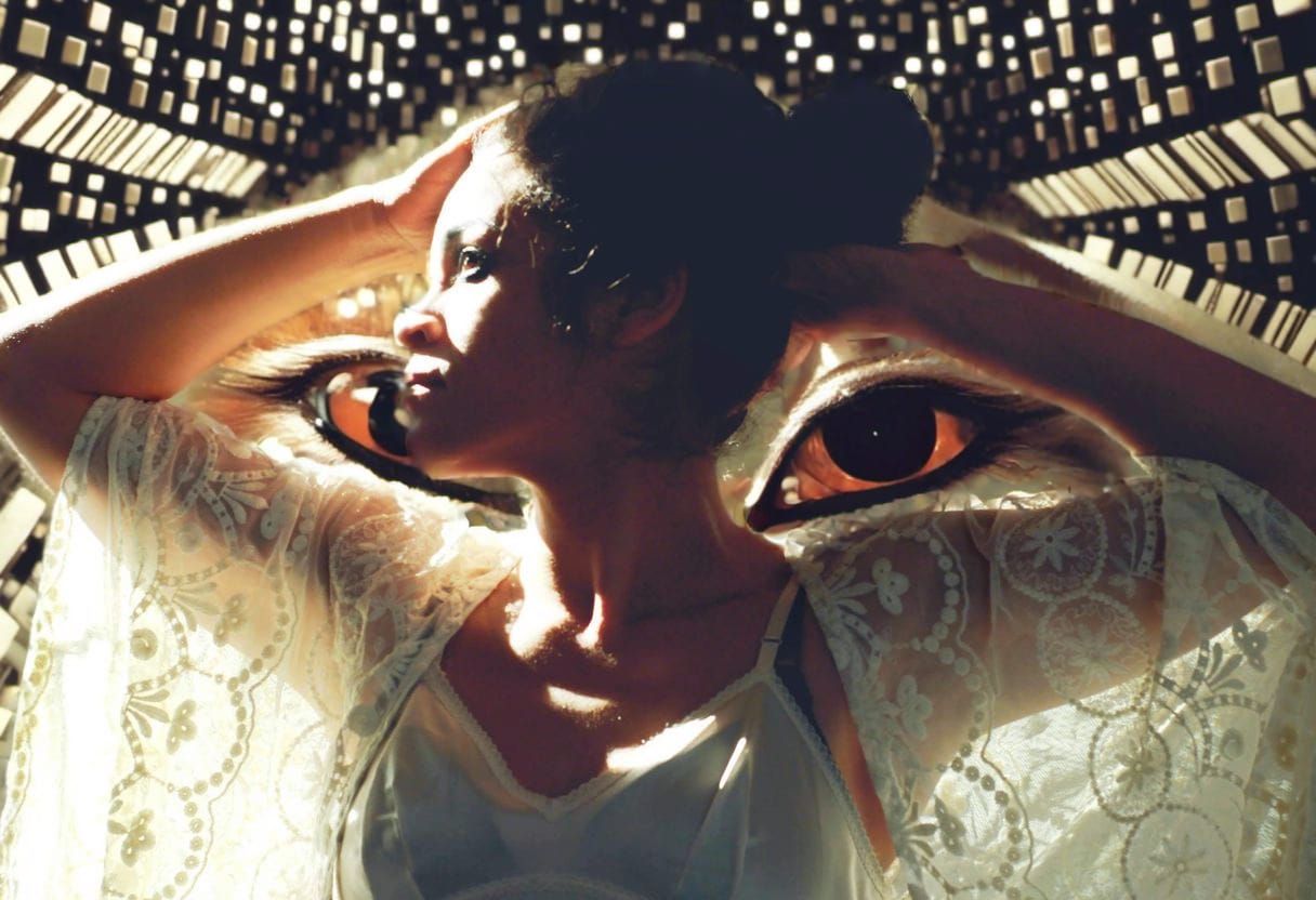 Bodybuilder with Circuit Accents in Muted Tones