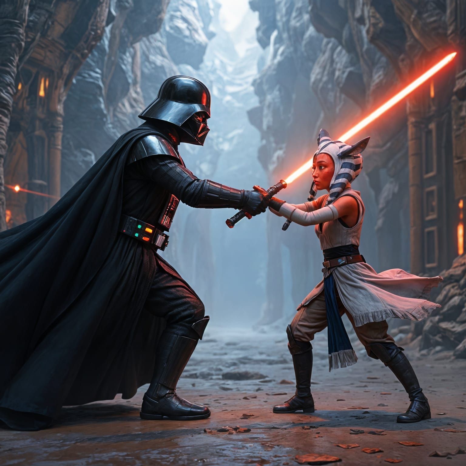 Darth Vader vs Ahsoka: Lightsaber Duel in 3D