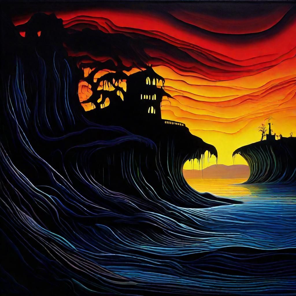 Surreal Sea Serpent Threatens Castle: Impasto Acrylic