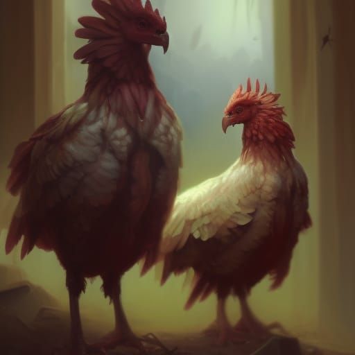 Ethereal Feathered Dinosaur Chickens in Dark Fantasy Style