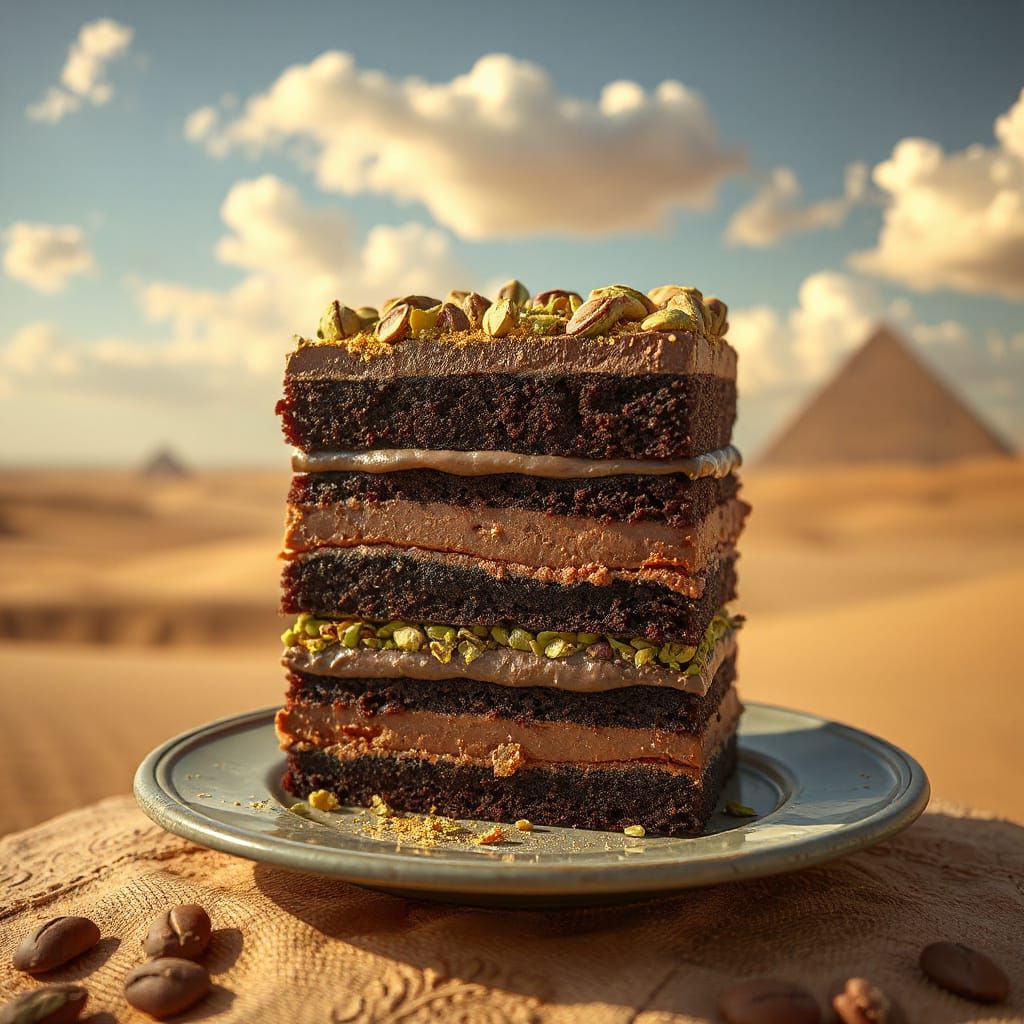 Hyperrealistic Chocolate Cake in Dubai Desert