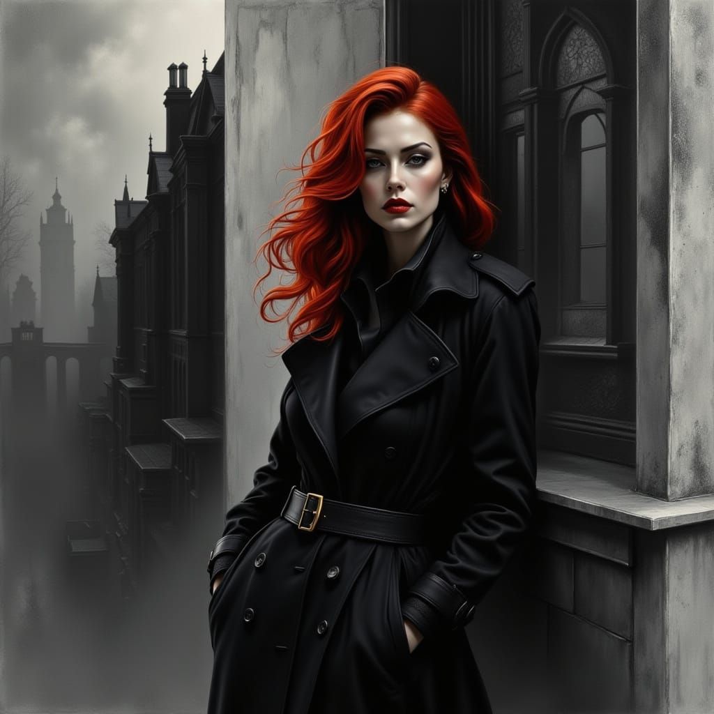 Femme Fatale in Noir Style at Dawn