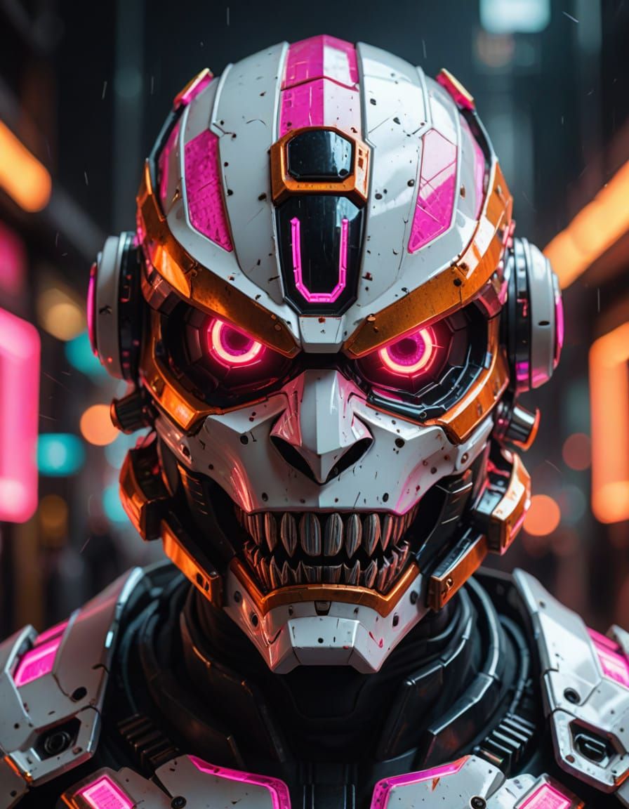 Cyberpunk Cybernetic Helmet with Gritty, Edgy Lighting
