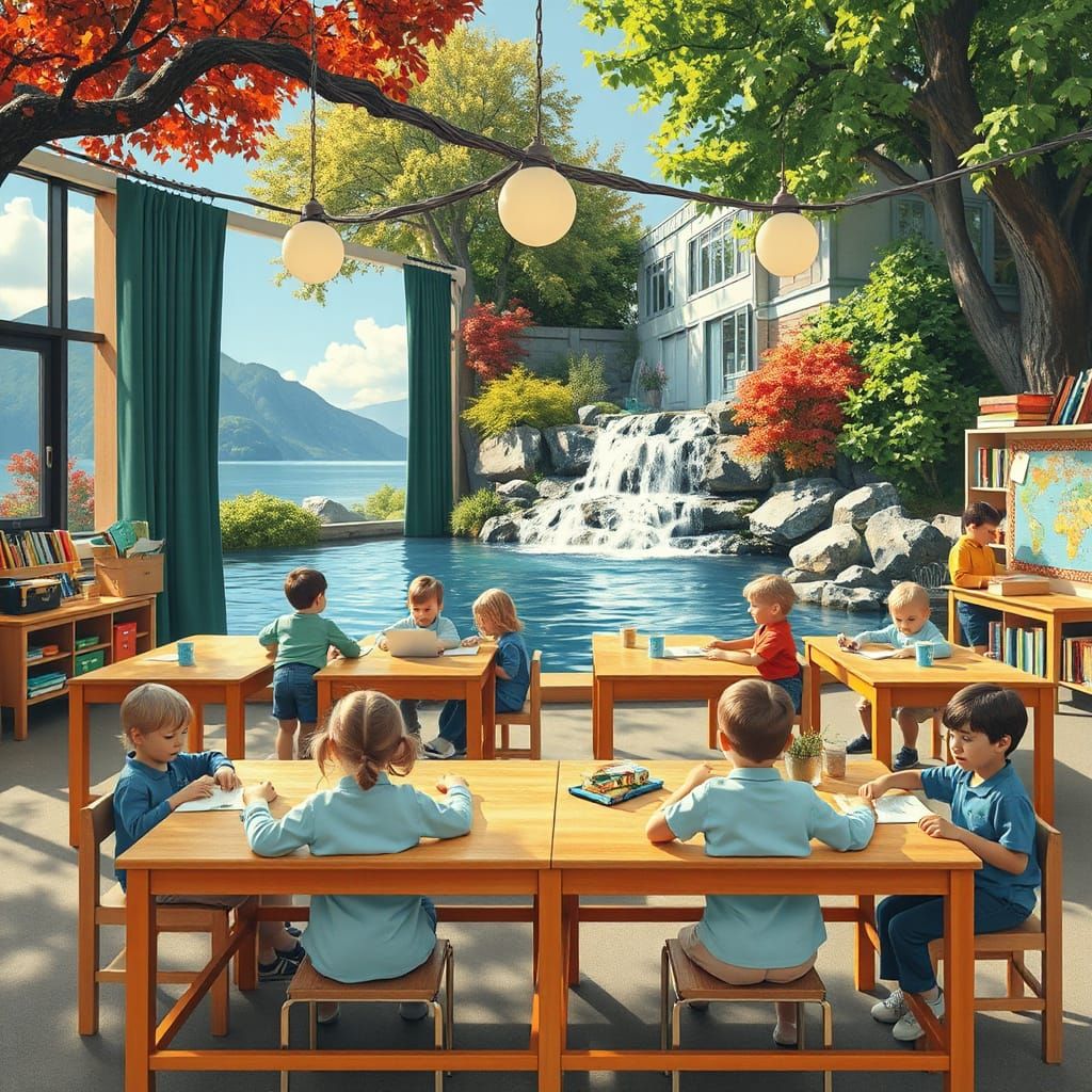 Kindergarten waterfall.