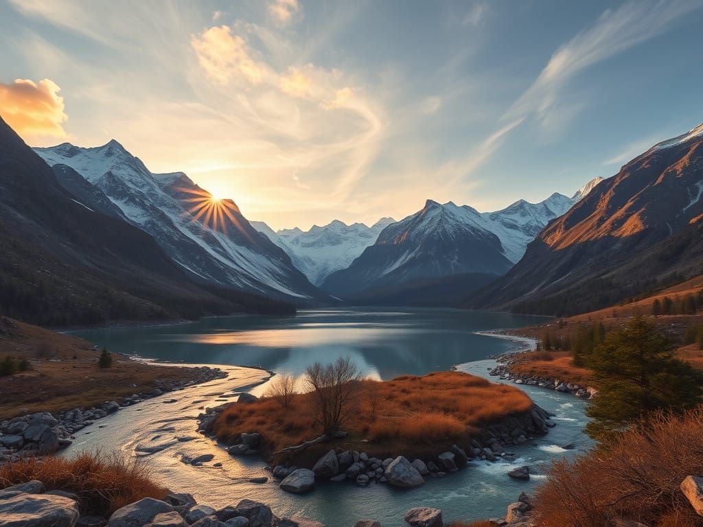 Hyperrealistic Mountain Lake at Sunset