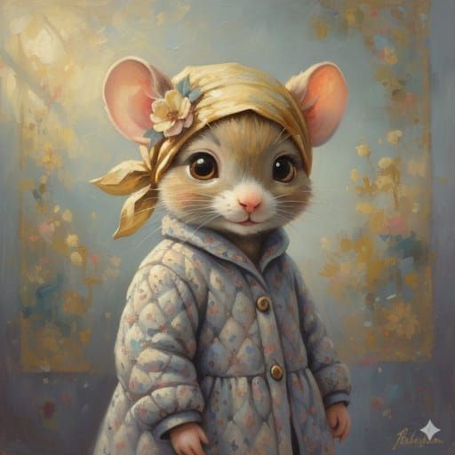 Whimsical Girl Mouse in Vintage Painterly Style