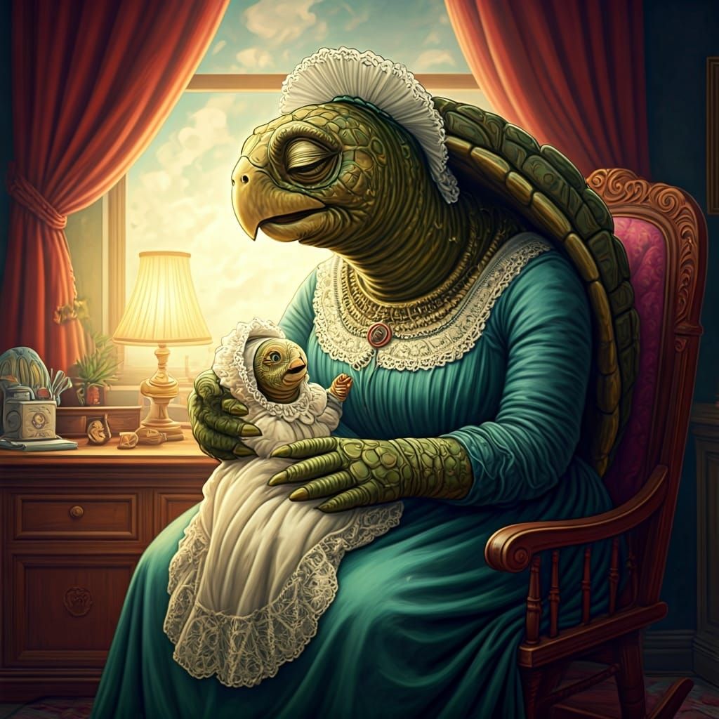 Victorian Turtle Lullaby in Rackham Style