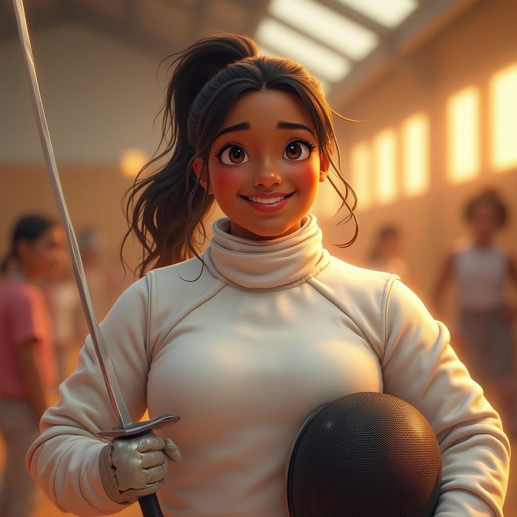 Joyful Black Teenager in Fencing Gear Takes a Break