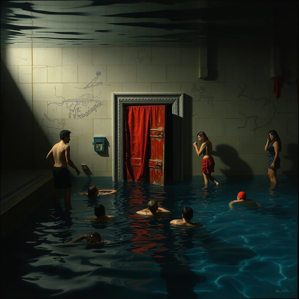 Underwater Doorway: A Surreal Horror Scene