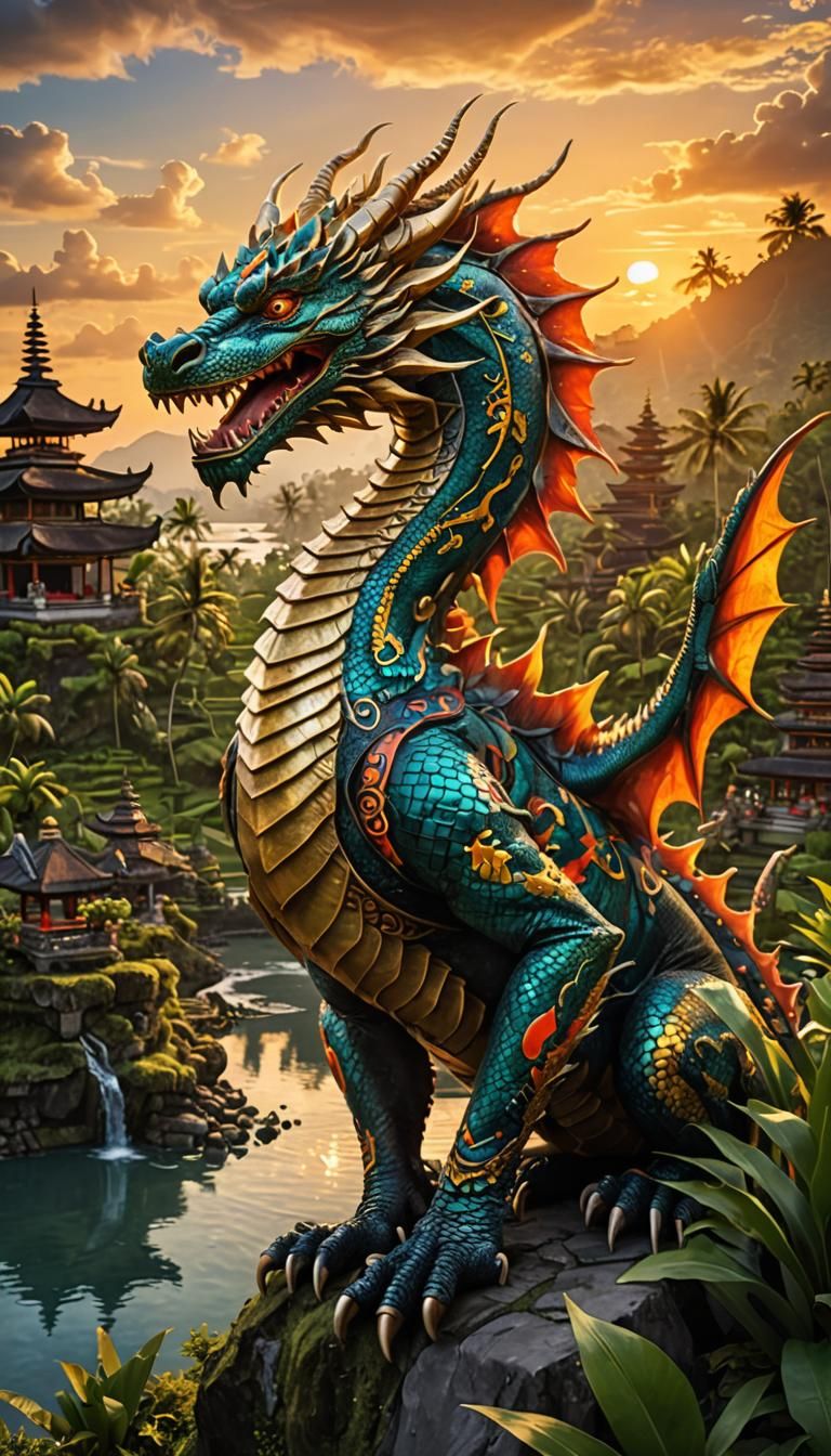 Balinese Dragon Embodiment in Mystical Setting