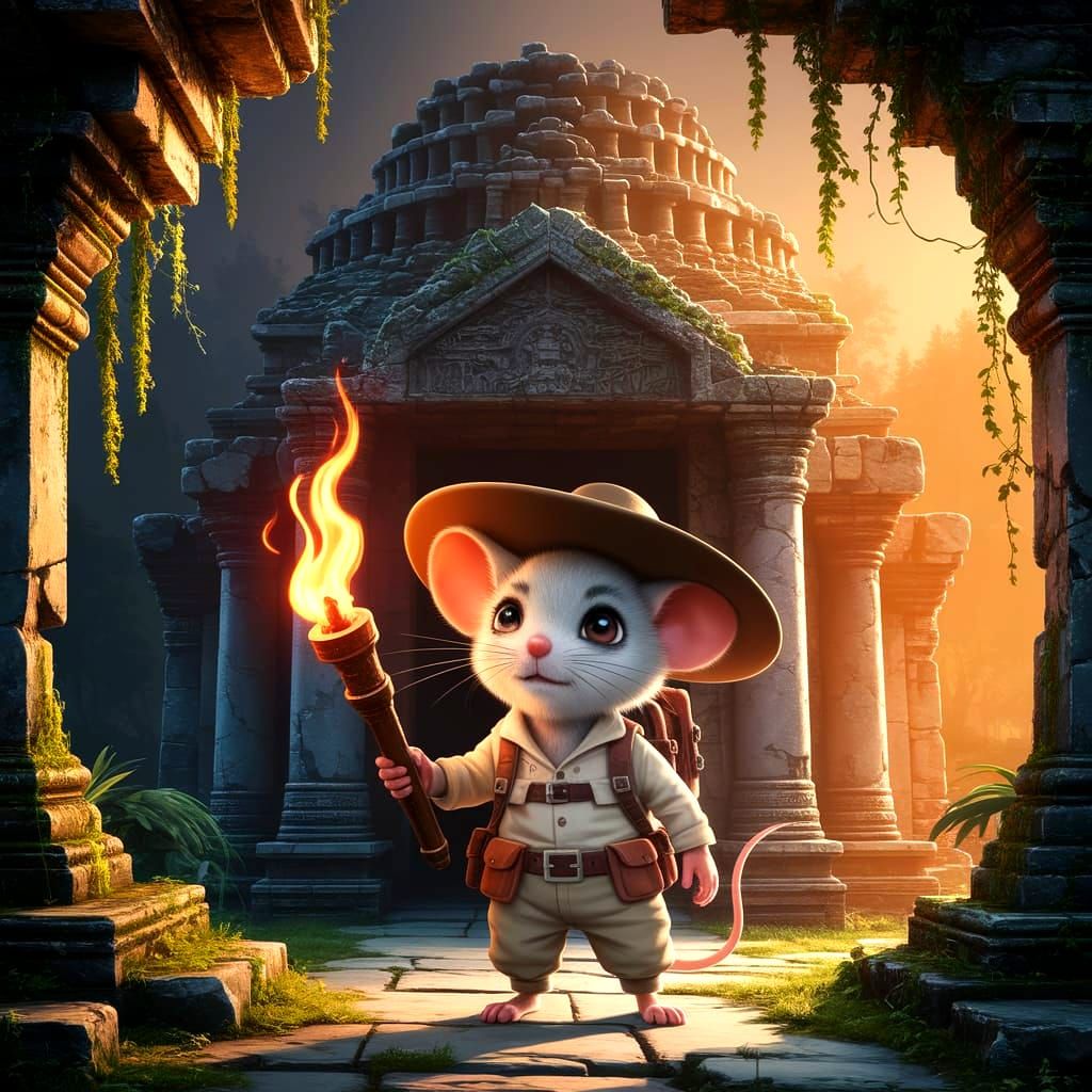 Adventurous Mouse Explorer at Ancient Temple