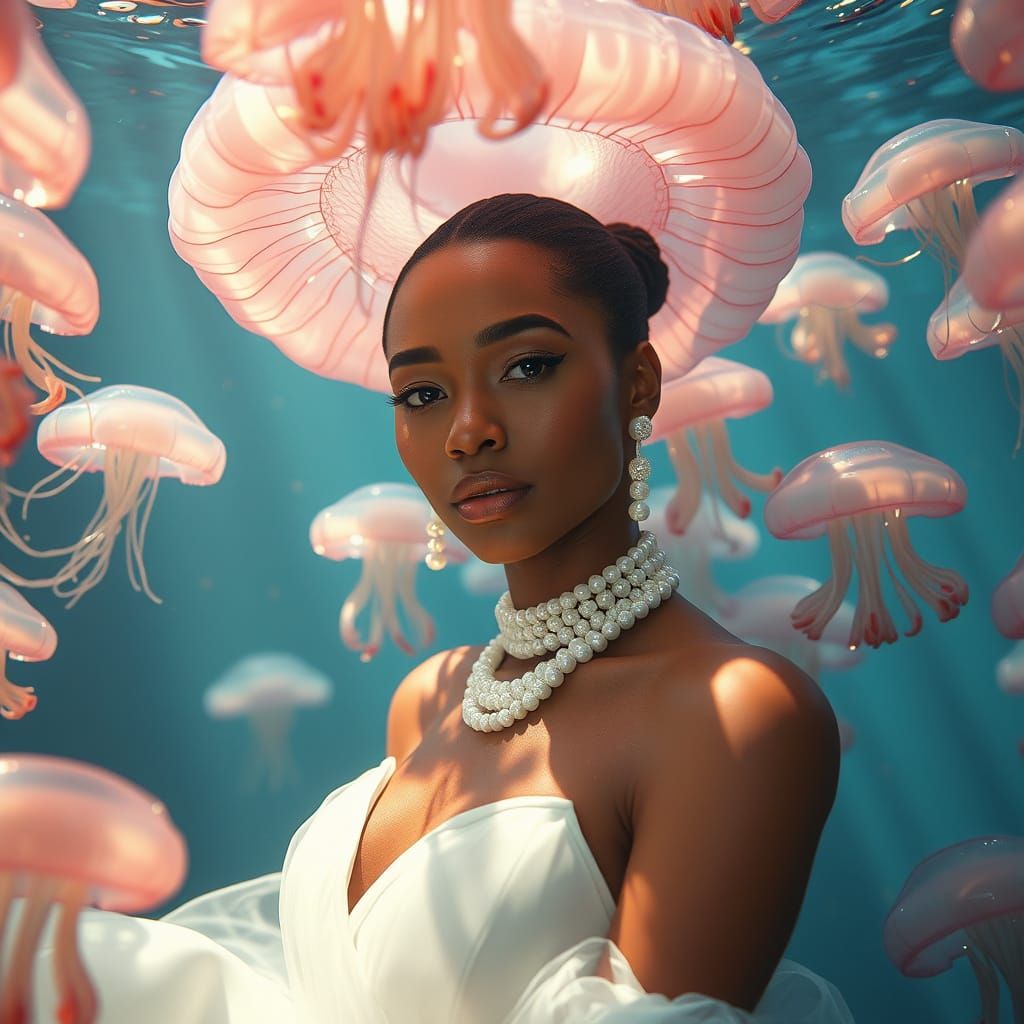 Elegant Zairean Supermodel in Futuristic Underwater Realm