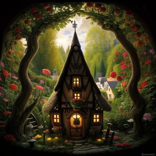 Art Nouveau Fairy-Tale Miniature Alpine Village