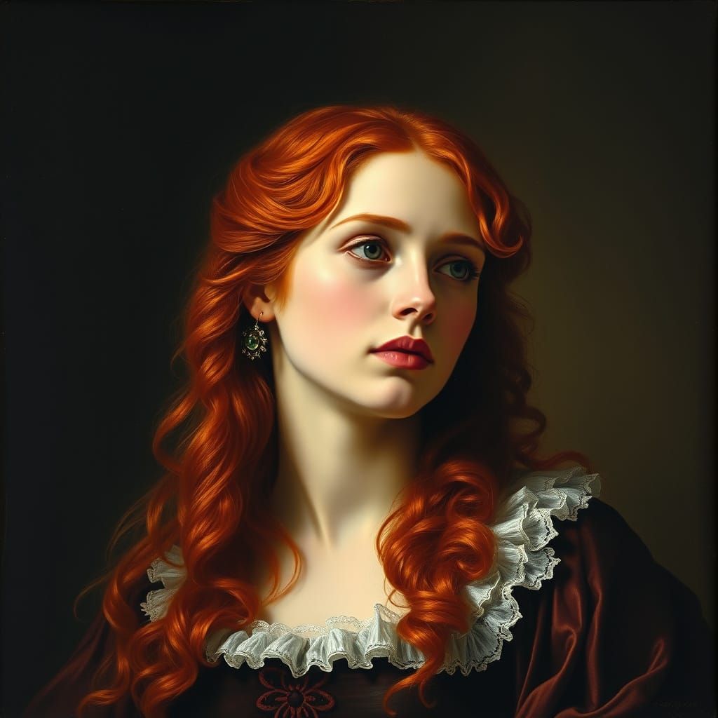 18th Century Red-Haired Woman in Chiaroscuro Style