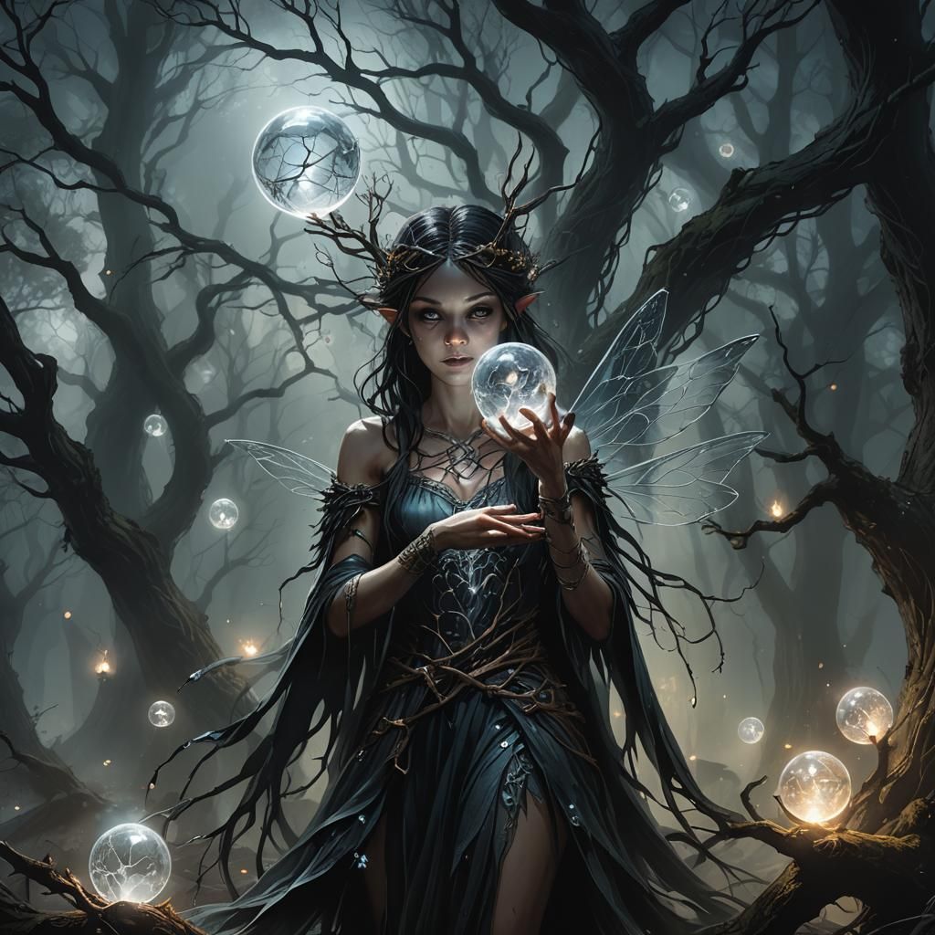 Fairy at Crossroads in Dark Fantasy Style