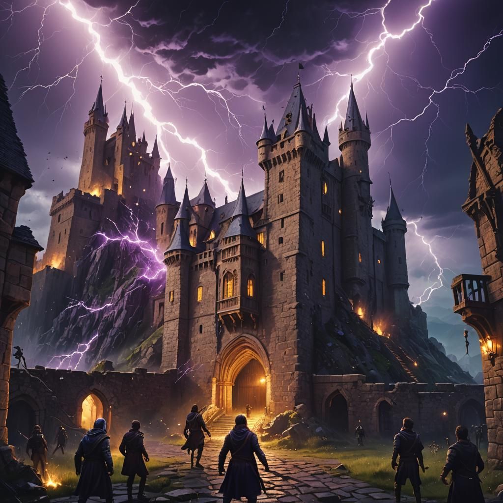 Medieval Castle Ravaged by Lightning Storm
