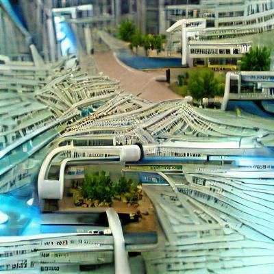 Futuristic Cityscape with Miniature Monorail