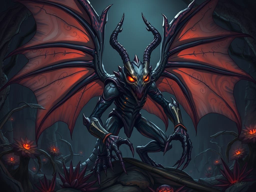 Menacing Insectoid Hybrid in Dark Anime Concept Art