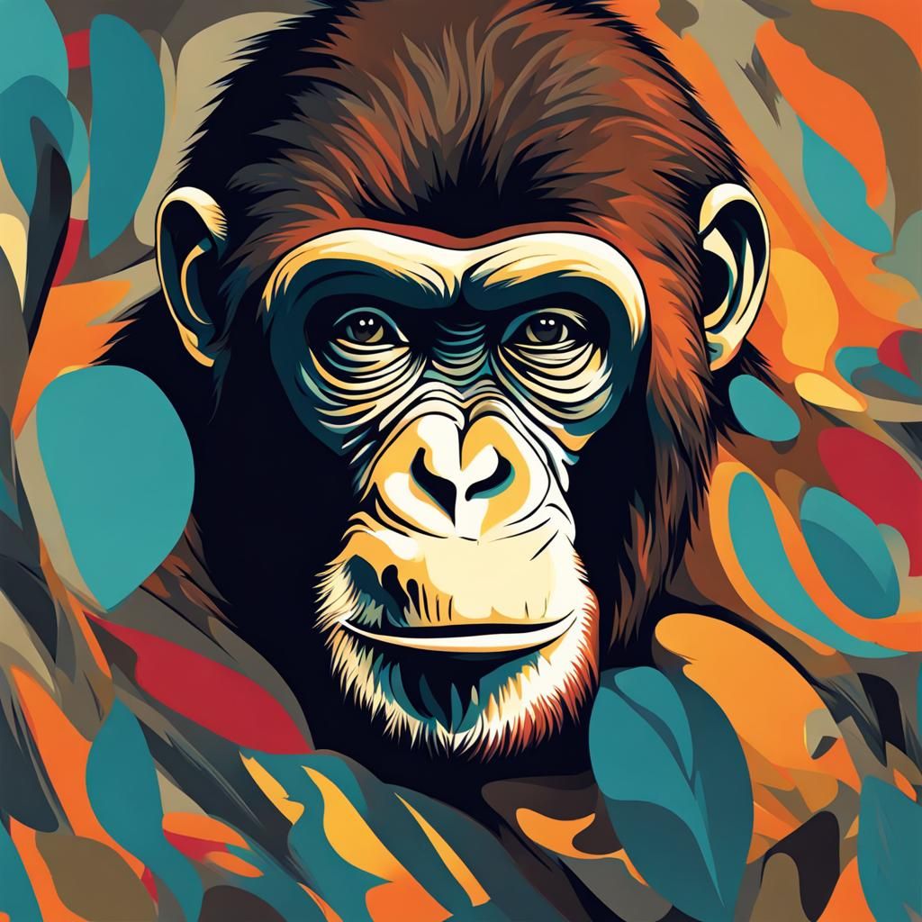 Abstract Ape with Complementary Colors and Fine Details