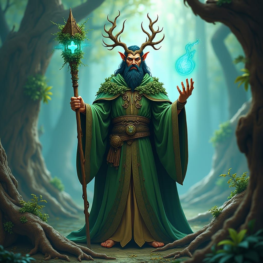 Hyperrealistic Toon Druid in Mystical Forest
