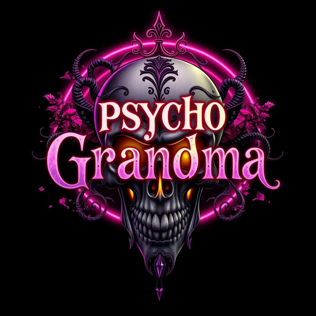 Dark Fantasy Logo: Psycho Grandma Skull in Pink Light
