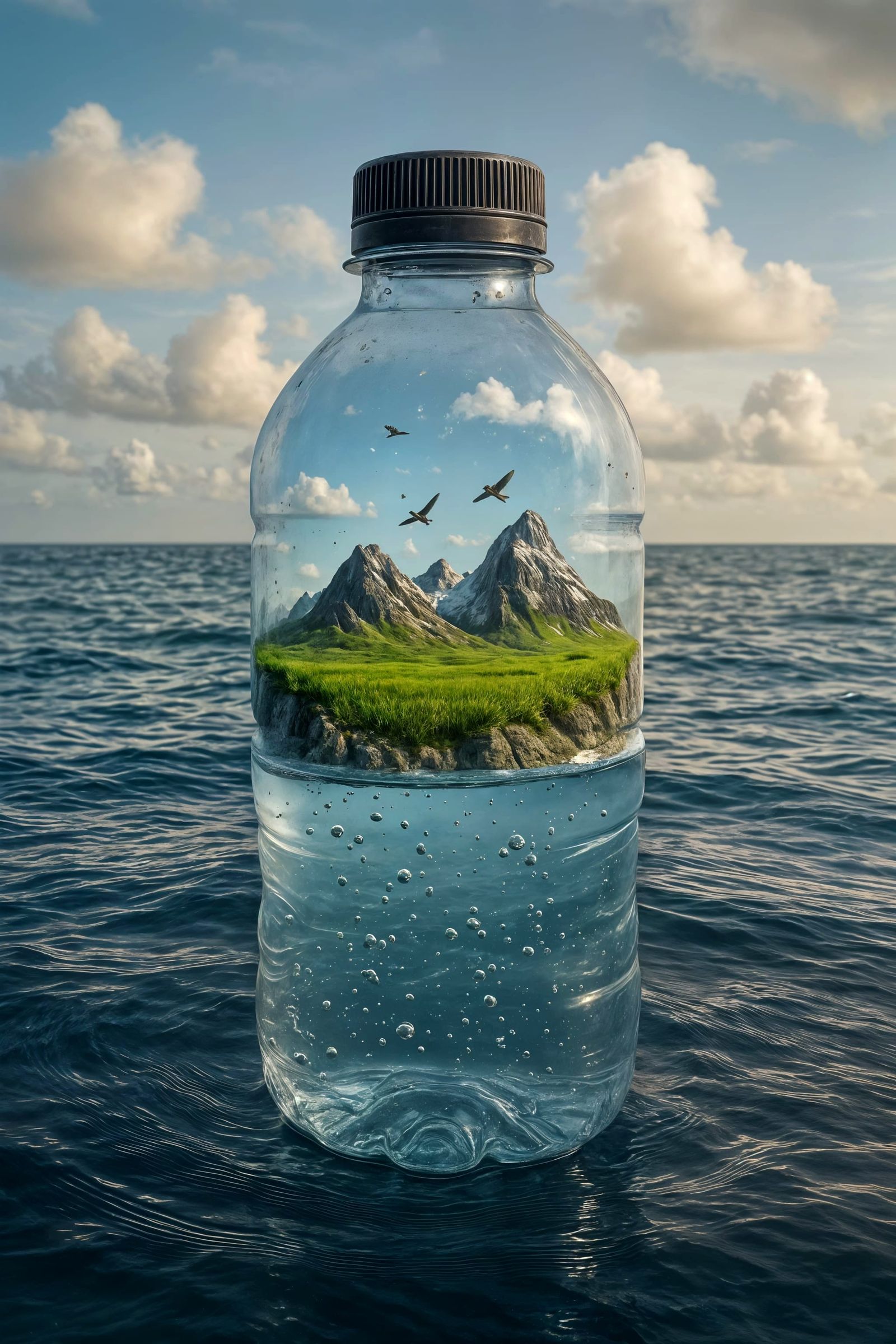 Surreal Ocean Bottle: Miniature Landscape Art