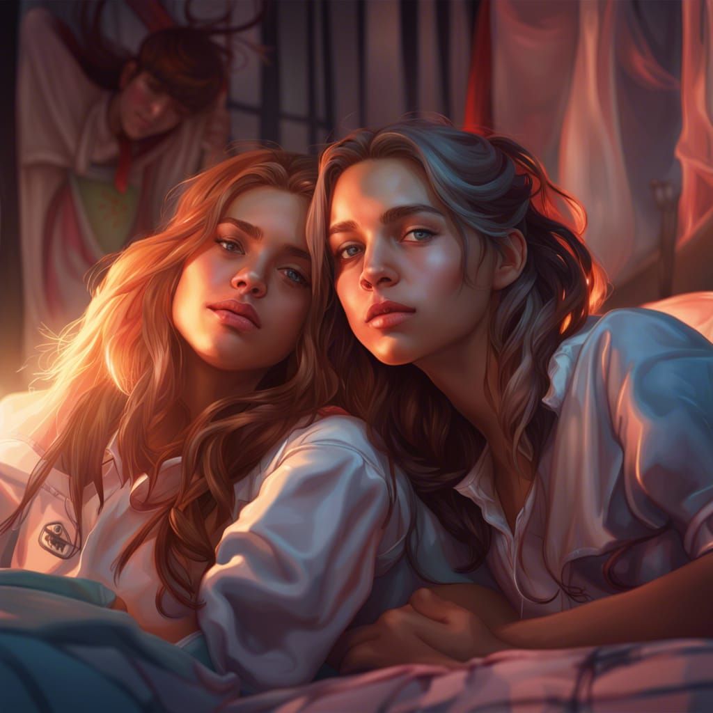 Teenage Girls Sleepover Photo, Detailed Splash Art