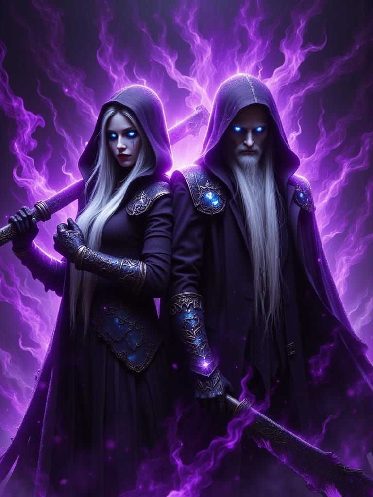 Grim Soul Reaper Twins in Dark Fantasy Style