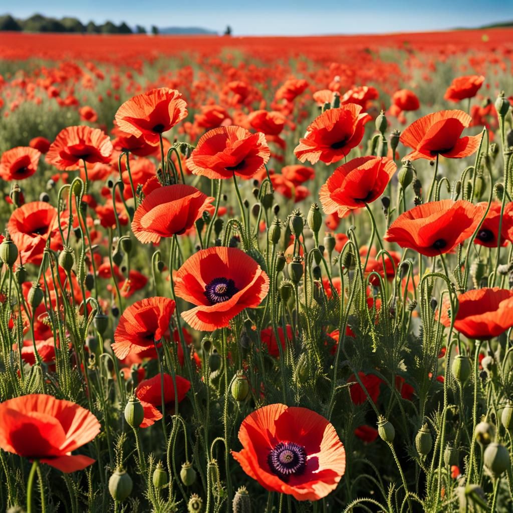 Vibrant Red Poppies in a Sunny Field