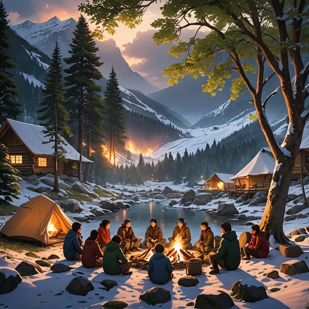 Cozy Campsite with Friends: Photorealistic 3D Anime Art