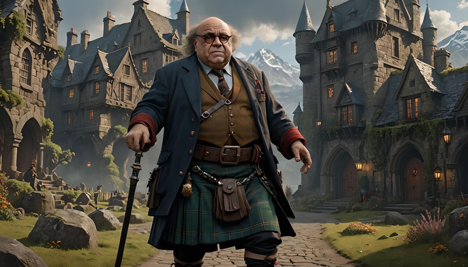 Danny DeVito in Kilt: Detailed Fantasy Art