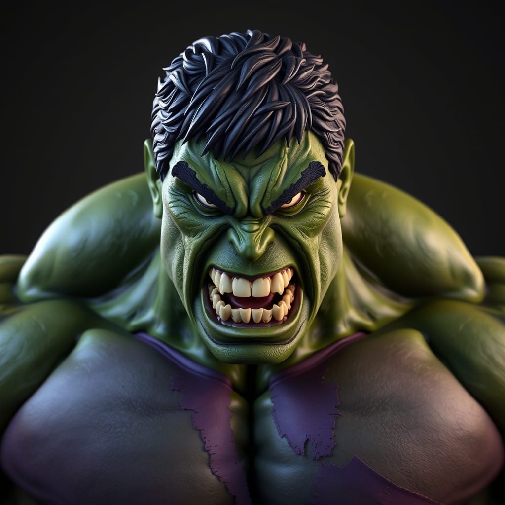 Raging Hulk Clay Sculpture in Hyper-Realistic Style