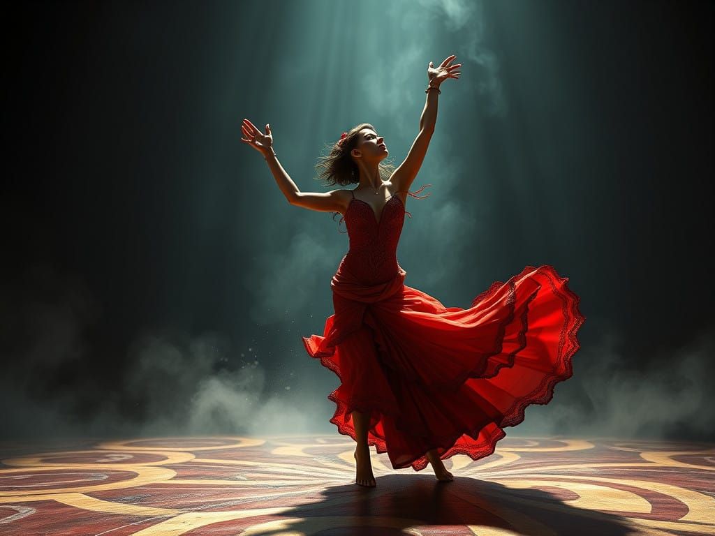 Ethereal Flamenco Dancer in Vibrant Red Attire