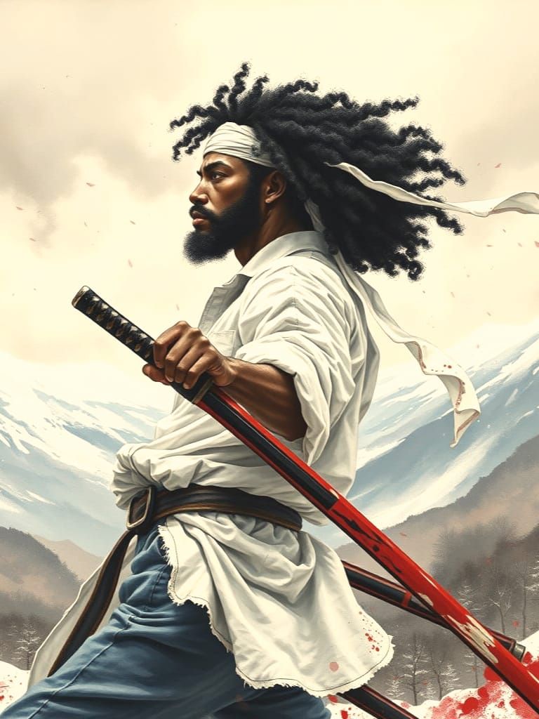 Epic Anime Samurai in Gouache Style