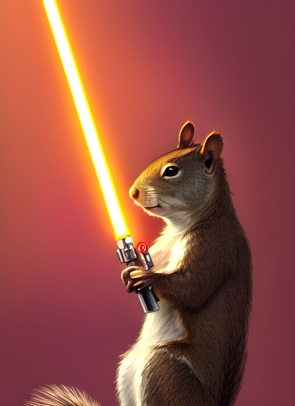 Squirrel Warrior with Lightsaber in Watercolor Style