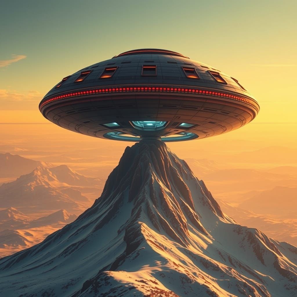 UFO Ark Over Mount Ararat in a Futuristic Style