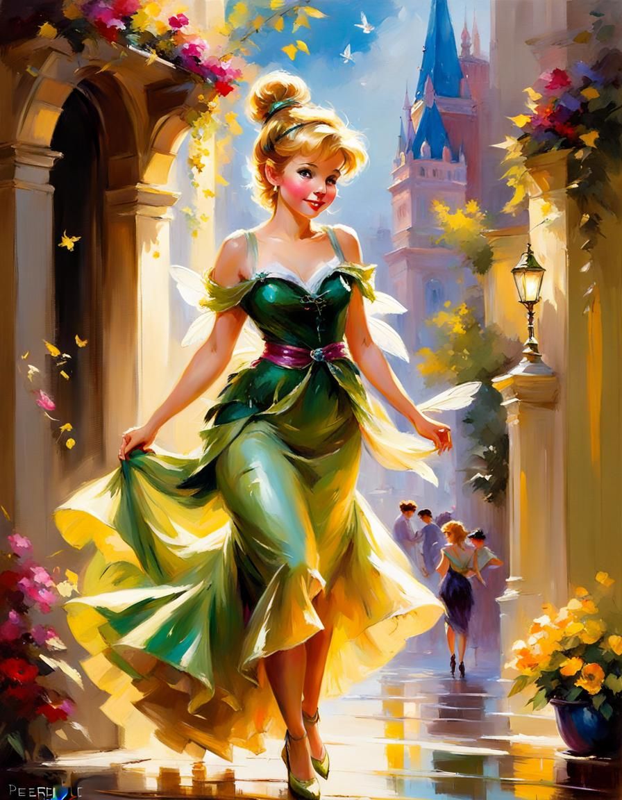 Tinkerbell Oil Painting in a Vibrant Style