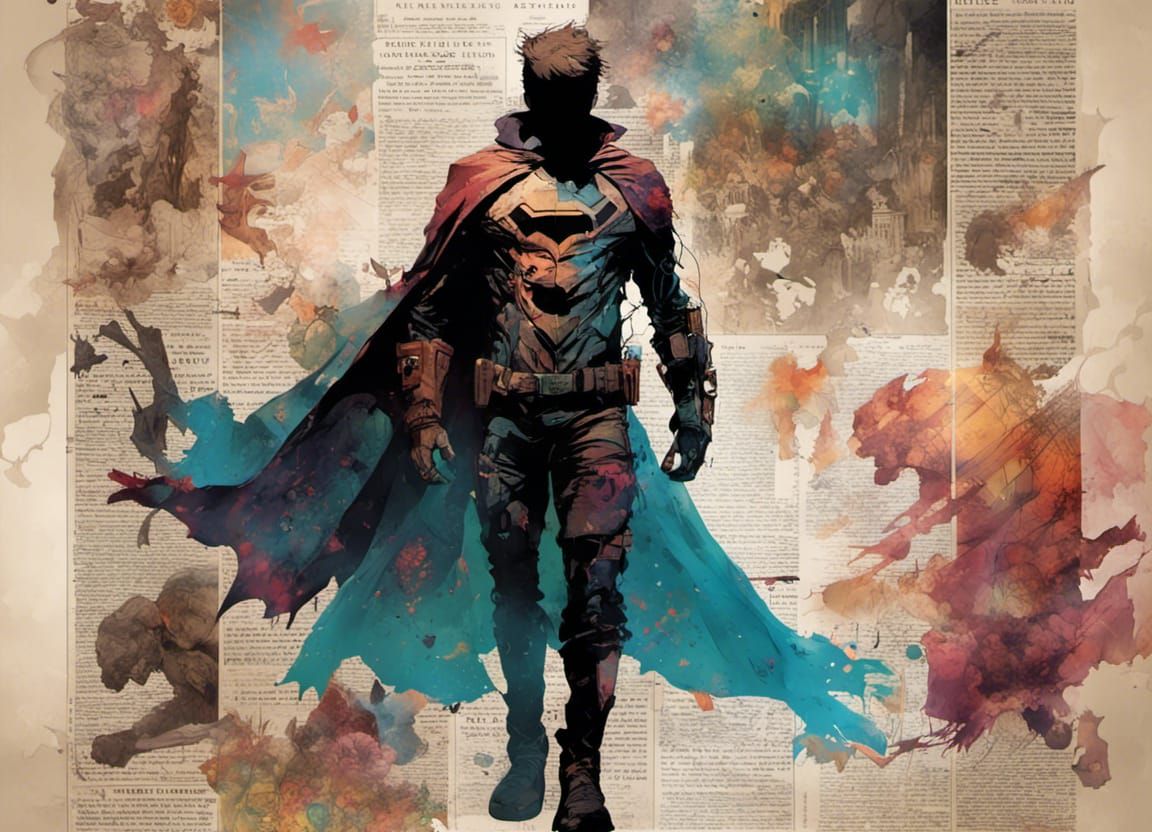 Cyberpunk Superhero Double Exposure Newspaper Art