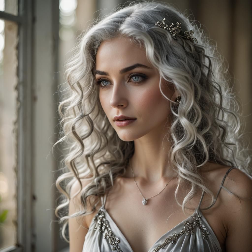 Elegant Woman with Flowers, Luis Royo Style