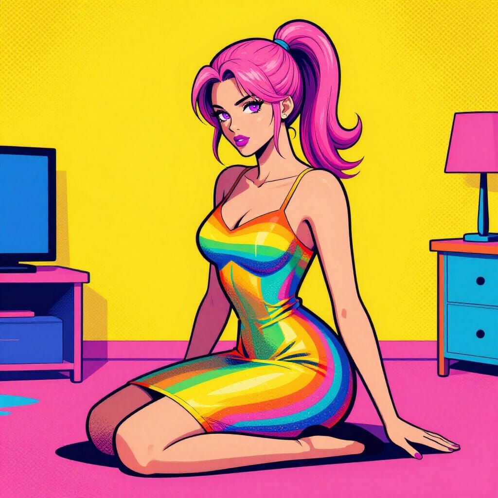 Woman in Rainbow Dress, Alcohol Ink Style