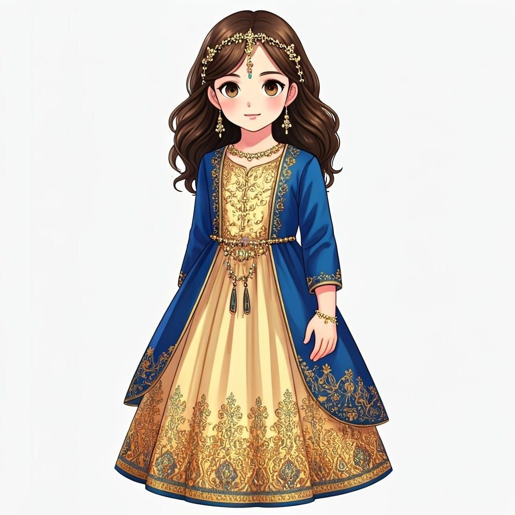 Elegant Girl in Vibrant Anime-Style Dress