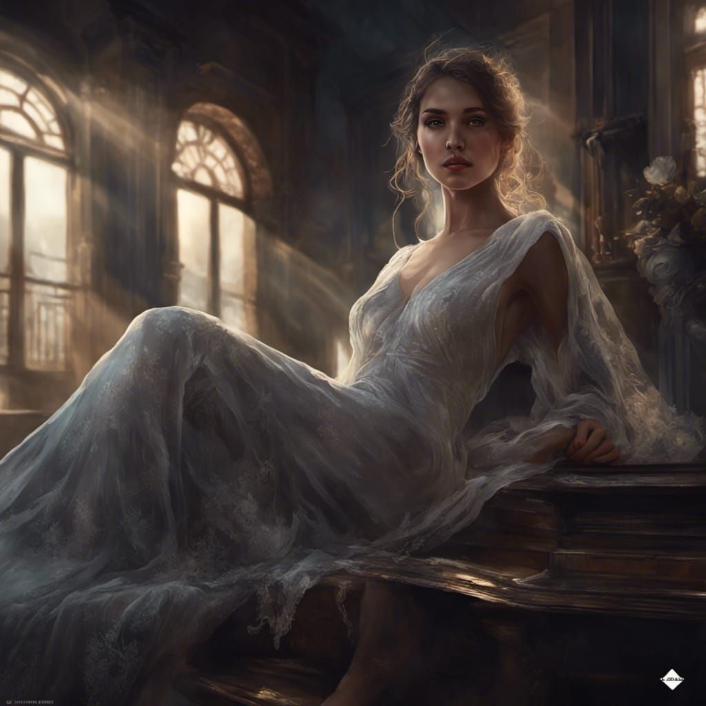 Beautiful Girl in White Dress: Hyperdetailed Portrait