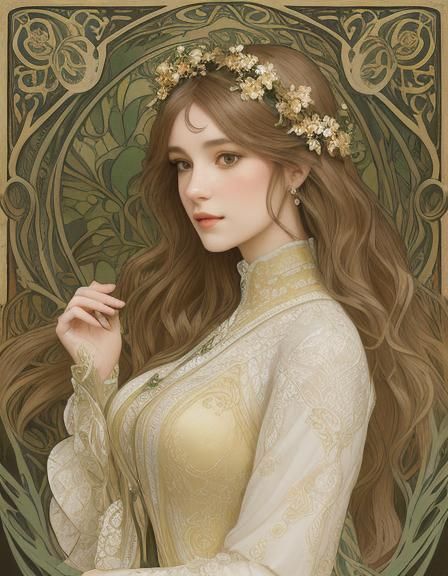Breton Woman in Art Nouveau Style