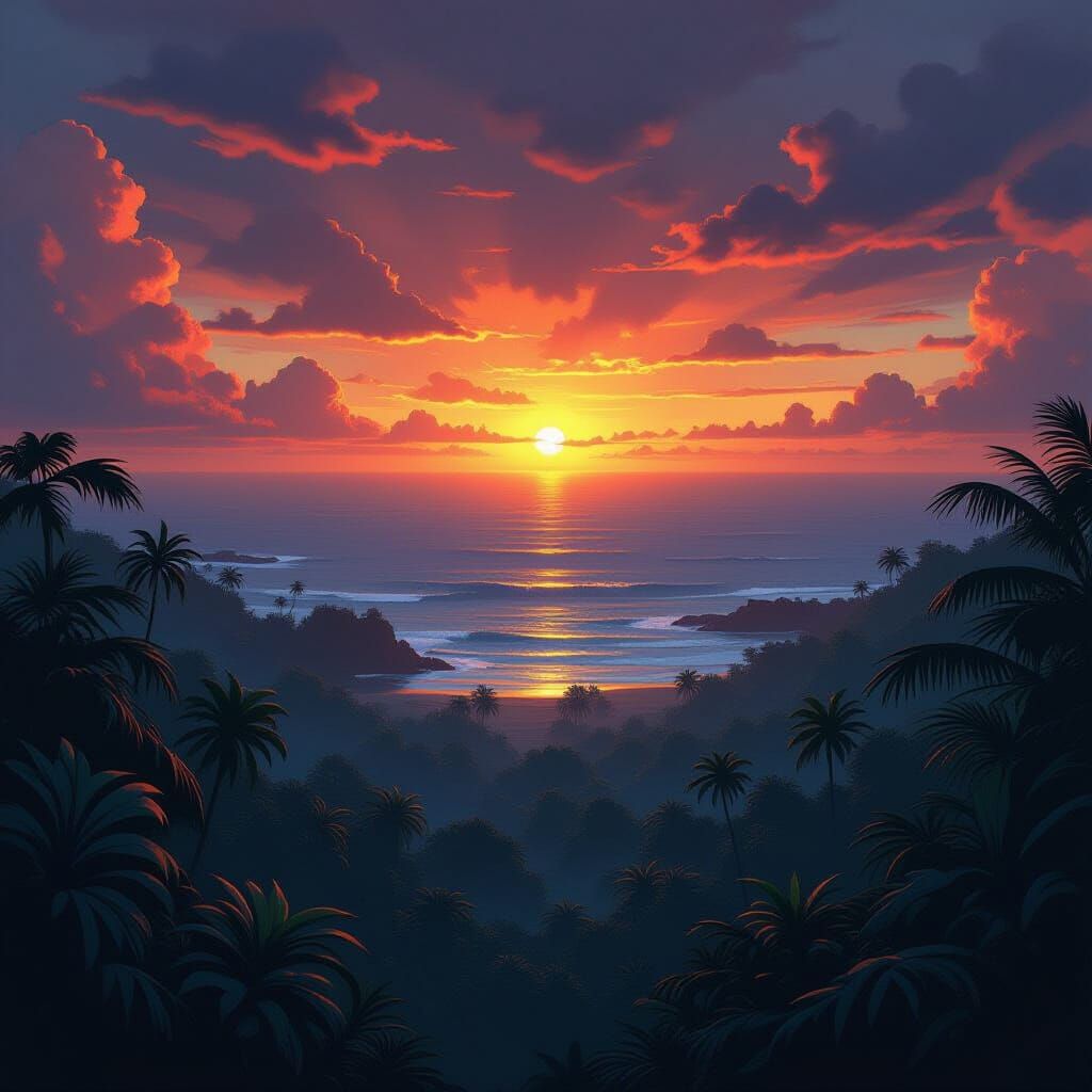 Brutal Survival Landscape with Fiery Sky