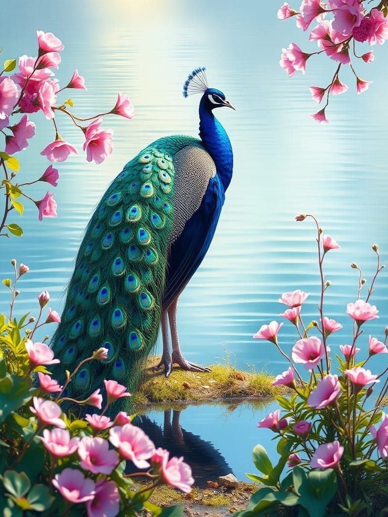 Ethereal Peacock Lake Scene