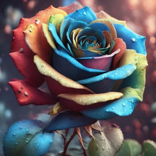 <lora:Epic roses:1.0> A black and blue rose, luminescent and striking, attention to the delicate natural beauty of a ros...